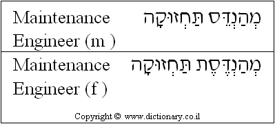 'Maintenance Engineer' in Hebrew