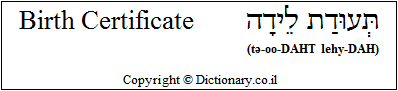 'Birth Certificate' in Hebrew