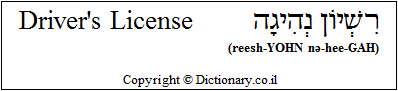 'Driver's License' in Hebrew