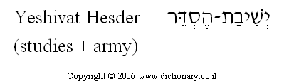 'Yeshivat Hesder (Studies Plus Army)' in Hebrew