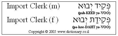 'Import Clerk' in Hebrew